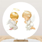 Lofaris Golden Hair Baby White Shower Circle Backdrop